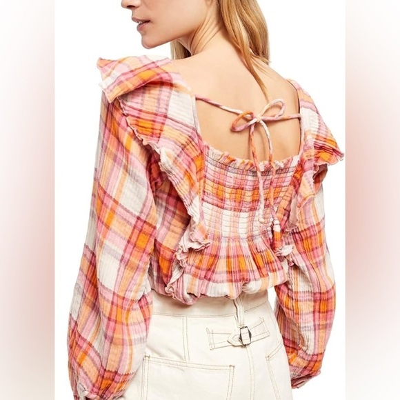 Free People Siena Plaid Pullover top NWT size S - Picture 8 of 11